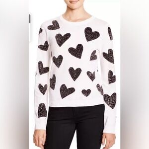 NWT Alice + Olivia Reinstone Hearts Wool Crewneck Sweater in Cream Black Size XS